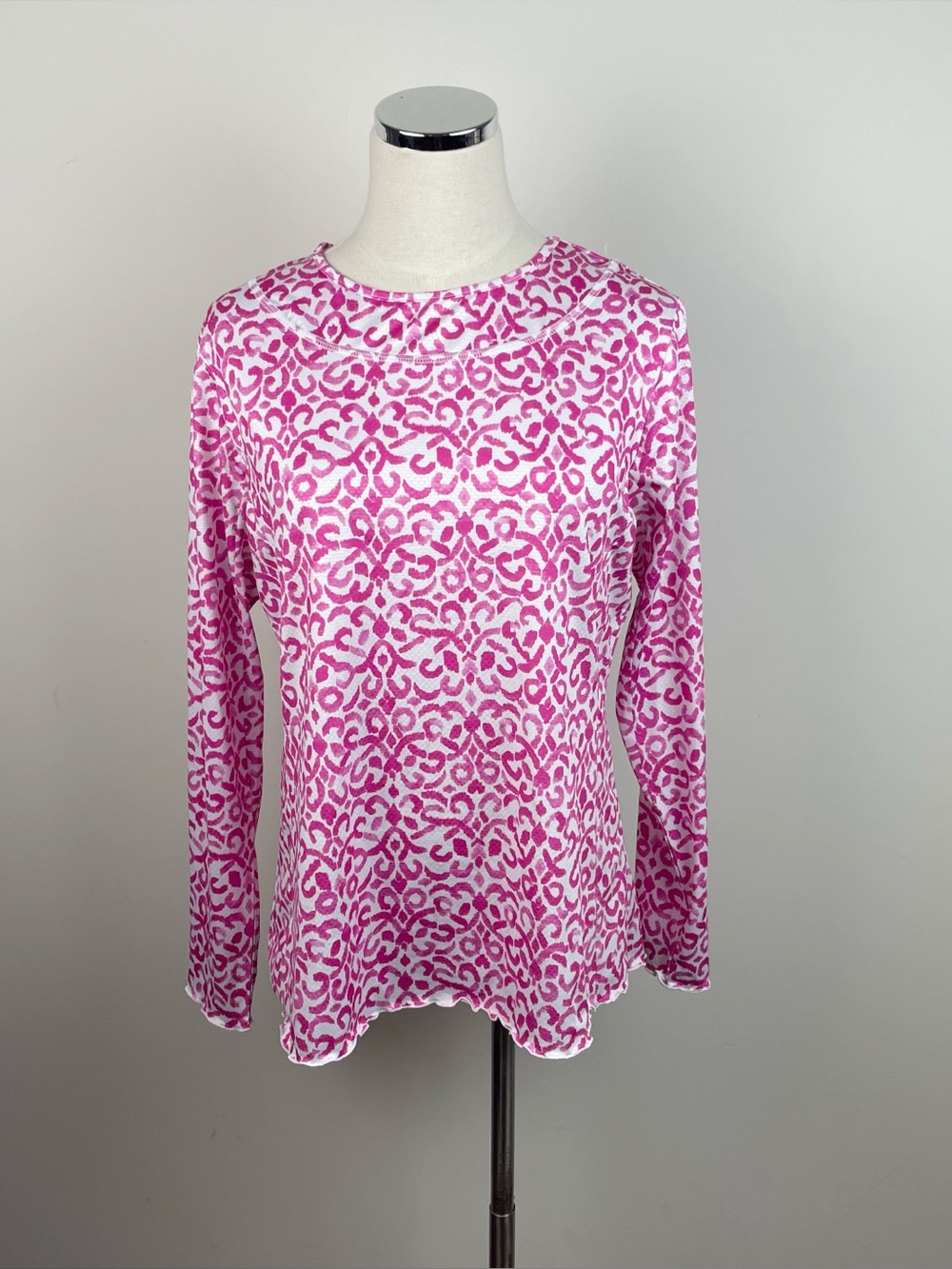 X By Gottex Pink White Long Sleeve Top Geometric Women Large